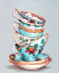 クロスステッチキット　◎ Turquoise Themed Tea Cups ◎  和文説明書付