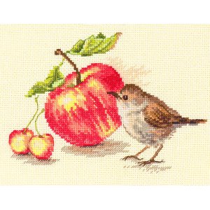画像: クロスステッチキット　◎　Bird and an apple  ◎